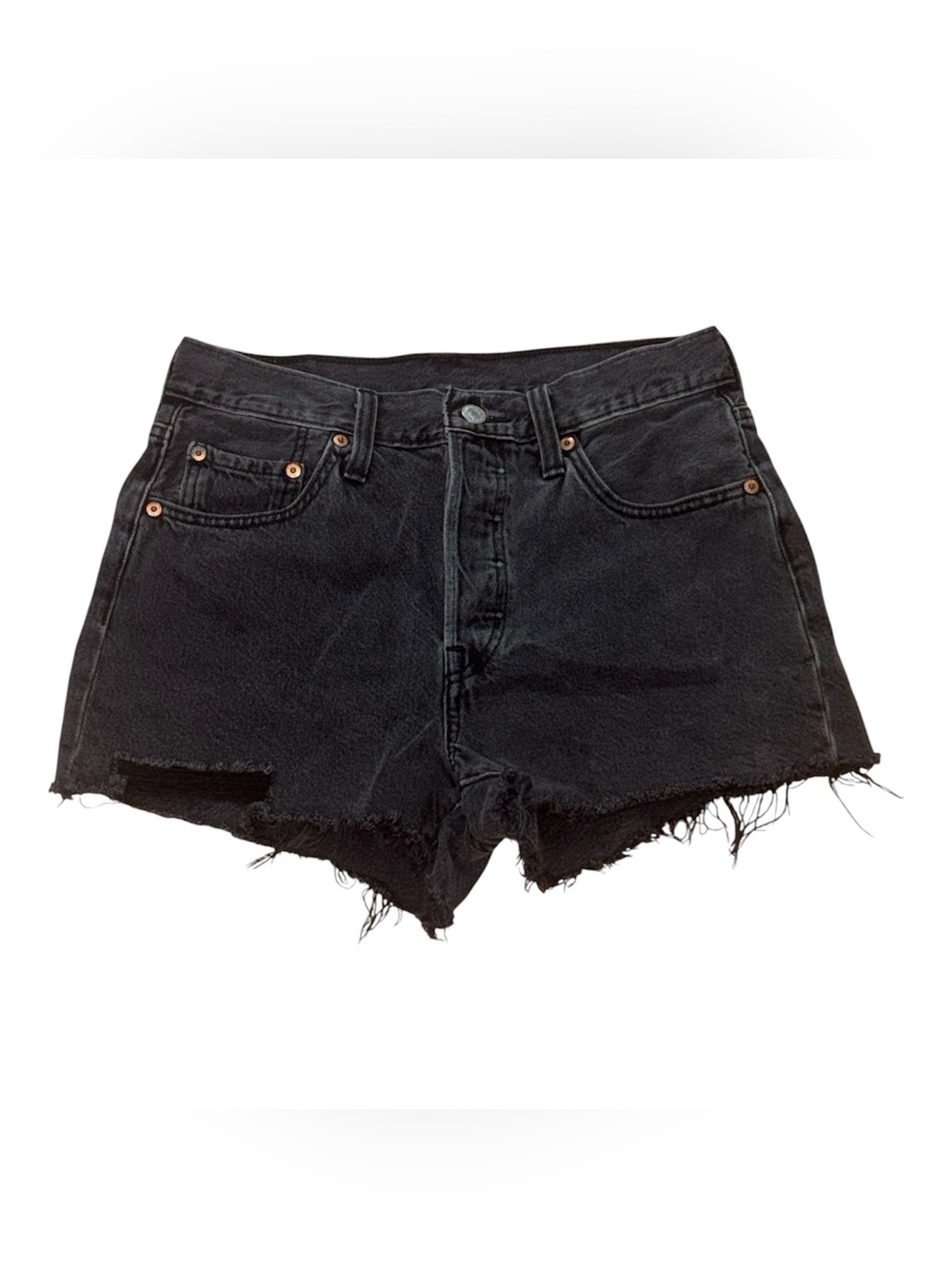 Levi's 501 Black Raw Hem Denim Shorts, 28